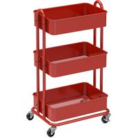 SimpleHouseware Heavy Duty 3-Tier Metal Utility Rolling Cart, Red