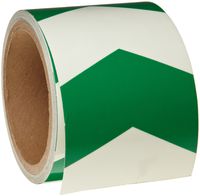Brady 90972 15' Length, 3" Width, Green And Phosphorescent Color Glow-In-The-Dark Arrow Tape, Legend (Green V-Style Arrow On Phosphorescent)