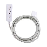 Cordinate Designer 3-Outlet Extension Cord with Surge Protection, Gray, Braided Decor Fabric Cord, 10 ft, Low-Profile Plug with Tamper Resistant Safety Outlets, 37914(Renewed)