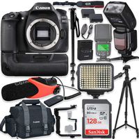 Canon EOS 80D DSLR Camera Body Only Kit with Pro Photo & Video Accessories Including 128GB Memory, Speedlight TTL Flash, Battery Grip, LED Light, Condenser Micorphone, 60" Tripod & More