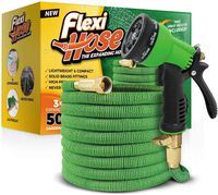 Flexi Hose & 8 Function Nozzle, 50 FT Lightweight Expandable Garden Hose | No-Kink Flexibility - Extra Strength with 3/4 Inch Solid Brass Fittings & Double Latex Core | Rot, Crack, Leak Resistant