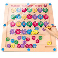 Gamenote Magnetic Alphabet Maze Board, Wooden Matching Letter Game for Preschool Kingdergarten - Fine Motor Skills Toys ABC Recognition Color Sorting Puzzle