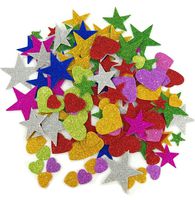 Foam Glitter Stickers Self Adhesive, Mini Heart and Stars Shapes for Christmas, Kid's Arts Craft Supplies Greeting Cards Home Decoration (150 Pieces)