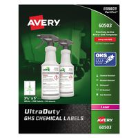 Avery UltraDuty GHS Chemical Labels for Laser Printers, Waterproof, UV Resistant, 3.5" x 5", 200 Pack (60503)