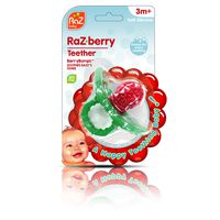 RaZbaby RaZ-Berry Silicone Teether/Multi-Texture Design/Hands Free Design/Red