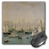 3Drose LLC 8 X 8 X 0.25 Inches Mouse Pad, The Yacht Squadron at Newport by Nathaniel Currier and James Merritt Ives (Mp_126772_1)