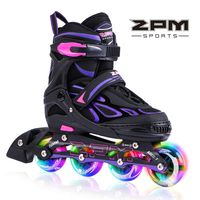 2PM SPORTS Vinal Girls Adjustable Inline Skates with Light up Wheels Beginner Skates Fun Illuminating Roller Skates for Kids Boys and Ladies - Violet M