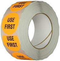 TapeCase INVLBL-039 "Use First" Inventory Control Label in Orange [Pack of 1000] - 2 in. Circular Label for Marking, Color Coding, Notating Inventory Items