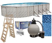 Lake Effect Meadows Reprieve 15' x 30' Oval Above Ground Swimming Pool | 52" Height | Bundle Kit | Boulder Swirl Pool Liner | A Frame Ladder | Filter Tank | 1 HP Pump | Skimmer