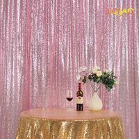 LQIAO Shiny Sequin Backdrop Background 9FTx9FT-Pink Gold,Sequin Curtain Backdrop Photo Booth Wedding Props Glitter Party Background Decoration, Pocket 9x9FT(270x275cm))