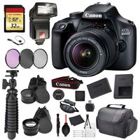 Canon EOS Rebel 4000D Digital SLR Camera with EF-S 18-55mm f/3.5-5.6 DC III Lens Kit (Rebel T100) Accessory Bundle Package with: 32gb SD Card + 3pc Filter Kit + DSLR Bag + More - International Model