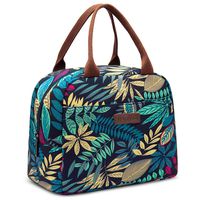 LOKASS Lunch Bag Cooler Bag Women Tote Bag Insulated Lunch Box Water-resistant Thermal Lunch Bag Soft Liner Lunch Bags for women/Picnic/Boating/Beach/Fishing/Work (Blue+Leaf)