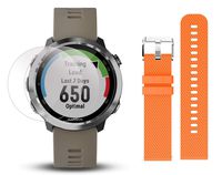 Garmin Forerunner 645 Bundle with Extra Band & HD Screen Protector Film (x4) | Running GPS Watch, Wrist HR, LiveTrack, Garmin Pay (Sandstone, Orange)
