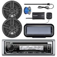 Kenwood KMRD372BT Marine CD Bluetooth Receiver, Single DIN Radio Cover, 2X Enrock Marine 2-Way 6.5" Speakers (Black), SiriusXM Tuner, Marine Radio Antenna - Black, 50 Foot 16-G Tinned Speaker Wire
