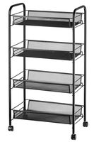 Halter 4-Tier Rolling Basket Stand, Full Metal Rolling Trolley for Kitchen & Bathroom - Four Tier Storage Cart w/Shelves & Wheels - 33" X 17.25" - Black