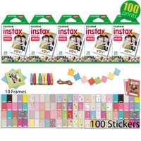 Fujifilm INSTAX Mini Instant Film 5 Twin Packs - 100 Prints (White Border) with 100 Picture Frame Stickers and 10 Hanging Frames