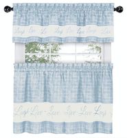 GoodGram Country Gingham Check Live~Laugh~Love 3 Pc. Café Plaid Kitchen Curtain Set - Assorted Colors & Sizes (Baby Blue, 24 in. L)