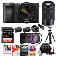 Sony a6400 Mirrorless Digital Camera Bundle : 18-135mm Lens, 55-210mm Lens, 64 GB SDXC Card, Filter Kit, Three Batteries, USB Charger, Corel Photo Suite, Messenger Bag, Flex Tripod, SD Card Wallet