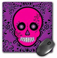 3dRose LLC 8 x 8 x 0.25 Inches Mouse Pad, Day of The Dead Dia De Los Muertos Sugar Skull Pink/Purple Black Scroll Design (mp_28872_1)