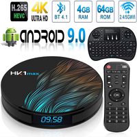 Android 9.0 TV Box, Gimibox HK1 MAX 4GB RAM 64GB ROM RK3328 Quad Core 64bit CPU 4K HD/WiFi 2.4GHz/ 5.8GHz / LAN 100M / H.265/ BT 4.1/ USB3.0 /H.265 Newest 4K Android Box with Wireless Keyboard