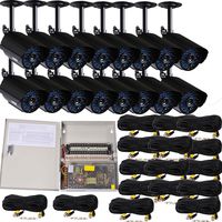 VideoSecu 16 Pack Infrared Day Night Outdoor Bullet Security Cameras 520 TVL 36 IR LEDs Built-in Mechanical IR-Cut Filter Switch for CCTV DVR Surveillance with Power Supply Box and Cables WD0