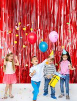 Metallic Tinsel Foil Fringe Curtains(2pack 3.2 ft x 9.8 ft) for Party Photo Backdrop(Matt Red Tinsel)