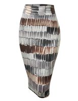 WB1304 Womens Print Midi Pencil Skirt XL Black_Brown