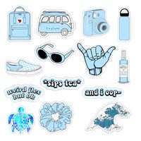 Vsco Girls Stickers for Water Bottles Big 14-Pack, Blue Waterproof Stickers for Hydro Flask,Laptop,Phone,Travel, Photo Sharing, Outdoor - Cute, Trendy, Aesthetic Vinyl Stickers for Teen Girls, Kids
