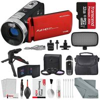 Bell & Howell Fun Flix DV50HD HD Red Video Camera Camcorder Deluxe Bundle. Tripod + LED Light + Case + Video Stabilizer + Filter Kit + Xpix Deluxe Cleaning Kit + More