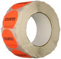 TapeCase INVLBL-021"Counted" Inventory Control Label in Red [Pack of 1000] - 2 in. Circular Label for Marking, Color Coding, Notating Inventory Items