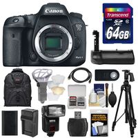 Canon EOS 7D Mark II GPS Digital SLR Camera Body with 64GB Card + Battery & Charger + Backpack + Grip + Flash + Tripod + Kit