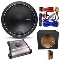 (1) Rockford Fosgate P1S4-12 Prime SVC 4 Ohm 12" 500W Subwoofer with 1250W Mono Amplifier w/Remote Subwoofer Level Control + Amp Kit & Single Sealed Box