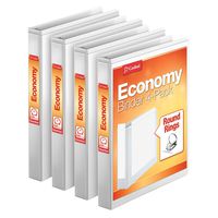 Cardinal Economy 1" Round-Ring Presentation View Binders, 3-Ring Binder, Holds 225 Sheets, Nonstick Poly Material, PVC-Free, White, 4-Pack (79510)