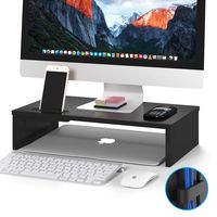 1home Wood Monitor Stand Arm Riser Desk Storage Organizer, Speaker TV Laptop Printer Stand with Cellphone Holder and Cable Management, 16.7 inch Black