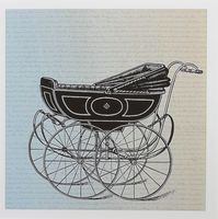 3dRose Vintage baby carriage in black with script - Greeting Cards, 6 x 6 inches, set of 6 (gc_130483_1)