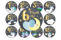Unicorn Starry Night Baby Monthly Stickers, 24-Pack 4 inch 12 Monthly 1st Year Milestones & First Holidays Premium Baby Belly Stickers, Mom to Be or Dad to Be Gifts, Awesome Baby Shower Gifts