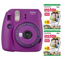 Fujifilm Instax Mini 9 Instant Camera (Purple) with 2 x Instant Twin Film Pack (40 Exposures) Bundle