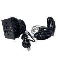Desktop Conference Room Power Grommet Outlet, FITS 3 1/8" - 3 1/4" Hole, 2 (TR) AC Outlets, 2 USB Charging Ports, 1 CAT6 Phone line, ETL Listed (BLACK)