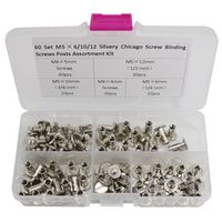 60 Set M5×6/10/12mm Chicago Screw Binding Screws Posts Assortment Kit for Scrapbook Photo Albums Binding and Leather Saddles Purses Belt Repair