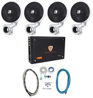 4 Kicker 40PSM34 Speakers for Motorcycle/ATV/UTV/RZR/Cart/Polaris+Amp+Wires