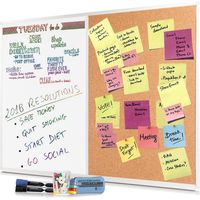 Dry Erase Cork Board Combo Set - 28 x 20 Magnetic White Board and Cork Bulletin Combination Board, Use as Vision, Message Board, Memo Board - 2 Dry Erase Markers, Eraser, Magnets, Push Pins