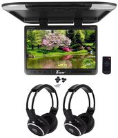 Tview T257IR-BK 25" Black Flip Down Wide Screen Car Monitor+2 Wireless Headsets
