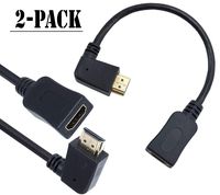 SNDIA High Speed 90-Degree HDMI Male to Female Extension Cable- 22cm (2-Pack)