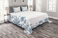 Lunarable Snowflake Bedspread, Snow Inspired Abstract Frozen Season Frame Pattern Christmas Celebration, Decorative Quilted 3 Piece Coverlet Set with 2 Pillow Shams, Queen Size, White Blue