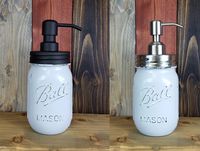 Rustic Painted Mason Jar Soap Lotion Pump Dispenser - Kitchen - Bathroom - Available in 20 colors - Shown Light French Gray - Bathroom Accessories - Mason Jar Pump Lids - Rustic Farmhouse Decor