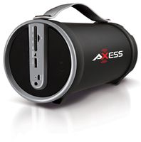 AXESS SPBT1033 Portable Bluetooth Indoor/Outdoor 2.1 Hi-Fi Cylinder Loud Speaker with Built-In 4" Sub and FM Radio, SD Card, USB, AUX Inputs in Gray