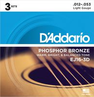 D’Addario EJ16-3D Phosphor Bronze Acoustic Guitar Strings, Light Tension – Corrosion-Resistant Phosphor Bronze, Offers a Warm, Bright and Well-Balanced Acoustic Tone – Pack of 3 Sets