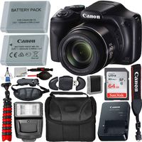 Canon PowerShot SX540 HS Digital Camera (1067C001) with Deluxe Accessory Bundle - Includes: 1x Seller Replacement Battery, SanDisk Ultra 64GB Memory Card, Digital Slave Flash, 12" Gripster & More