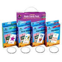 Star Right Flash Cards Set of 4 - Numbers, Alphabets, First Words, Colors & Shapes - Value Pack Flash Cards with Rings for Pre K - K