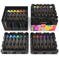Arteza Acrylic Paint, Set of 24 Colors/Tubes (22 ml/0.74 oz.) with Storage Box, Rich Pigments, Non Fading, Non Toxic Paints for Artist, Hobby Painters & Kids, Ideal for Canvas Painting